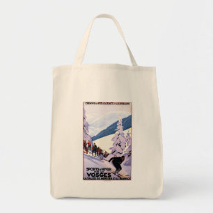 Zuschauer, die Skifahrer-Plakat aufpassen Tragetasche