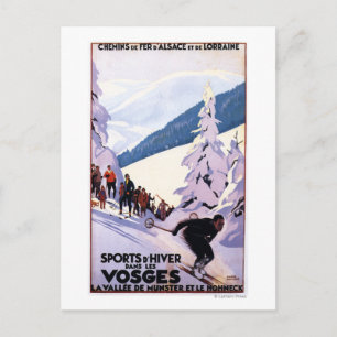 Zuschauer schauen Skier-Poster Postkarte