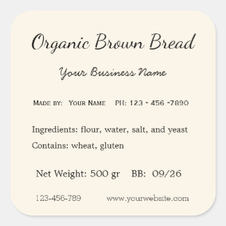 Zutaten für Cottage Law Label Home Bakery Brot Quadratischer Aufkleber