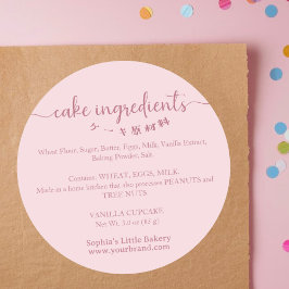 Zutaten für Kuchen Minimalistische rosa Backverpac Runder Aufkleber