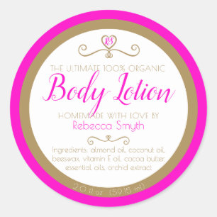 Zutaten für selbstgemachte Körperlotion Pink Gold Runder Aufkleber