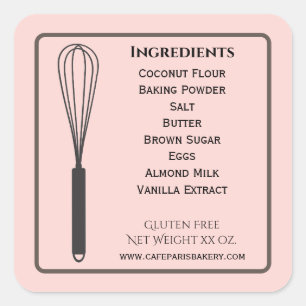 Zutaten für Whisk Pink Bakery Product Label Quadratischer Aufkleber
