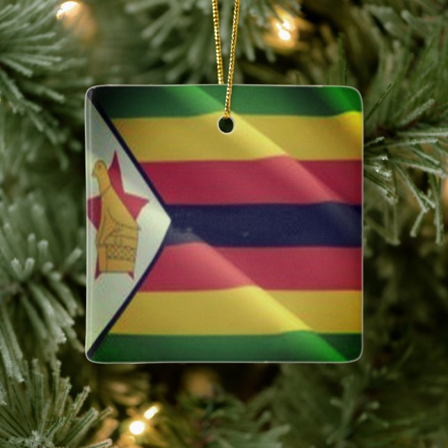 ZW002 ZIMBABWE, Waving Flag, Afrika, Keramikornament (Baum)