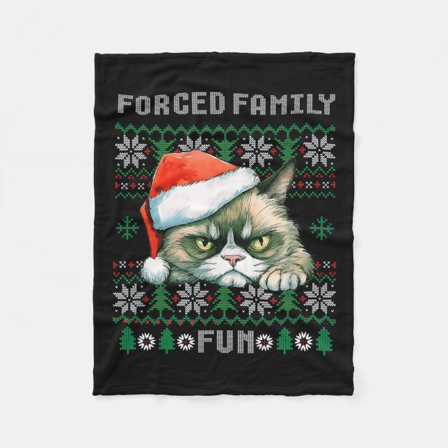 Zwangs Familien Weihnachten Spaß Funny Cat Lover M Fleecedecke (Vorderseite)