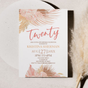 Zwanzig Boho Pink Blume 20. Geburtstagsparty Einladung