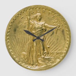 Zwanzig Dollar-Goldstück-Freiheits-Skulptur 1907 Große Wanduhr