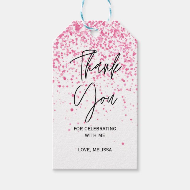 Zwanzig funkelnde Hot-Pink-Glitzer Vielen Dank Geschenkanhänger (Vorderseite)