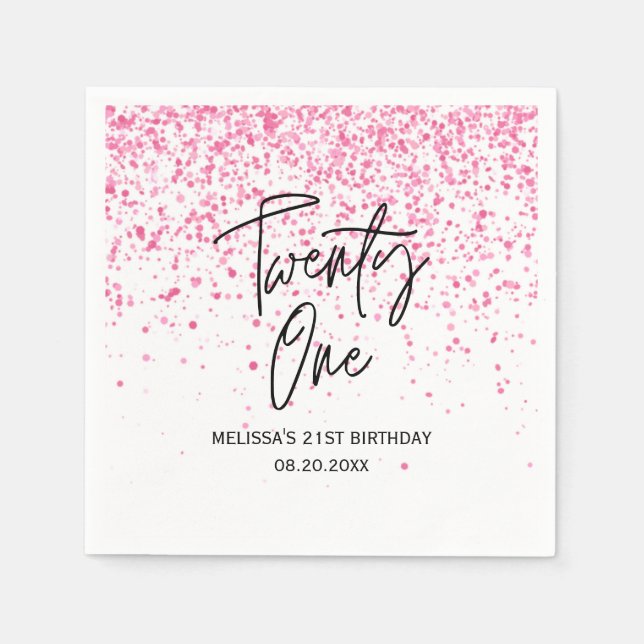 Zwanzig glänzende, heiß rosa Glitzer zum Geburtsta Serviette (Vorderseite)