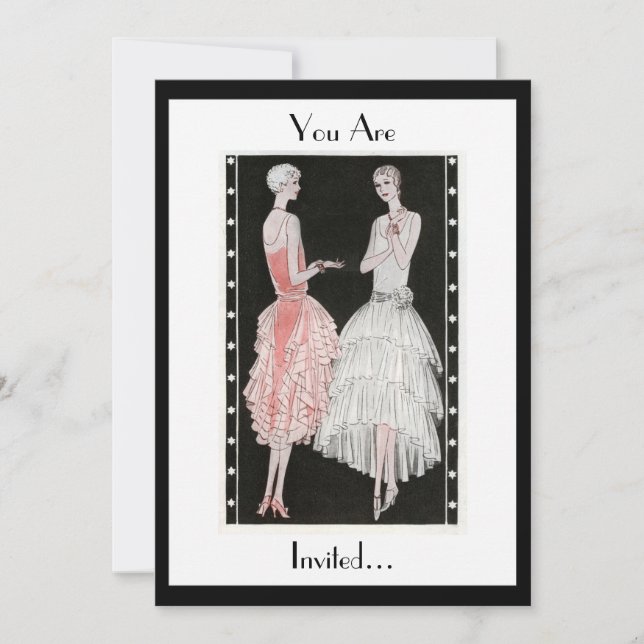 Zwanzigerjahre elegante Schwarzweiss-Party Einladung (Vorderseite)