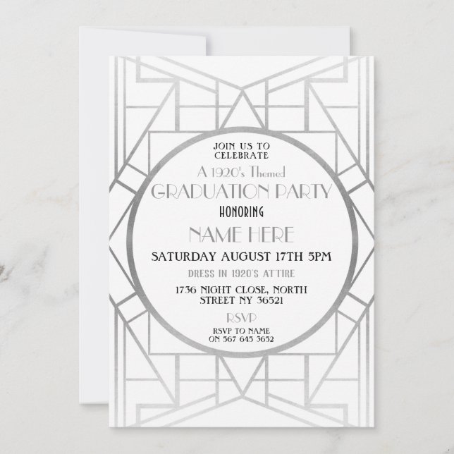 Zwanzigerjahre Kunst-Deko-Abschluss-Party Gatsby Einladung (Vorderseite)