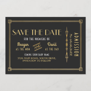 Zwanzigerjahre Kunst-Deko-Baby-Dusche Gatsby Save Save The Date