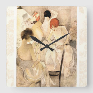 Zwanzigerjahre Kunst-Deko ~ Mädchen in der Quadratische Wanduhr