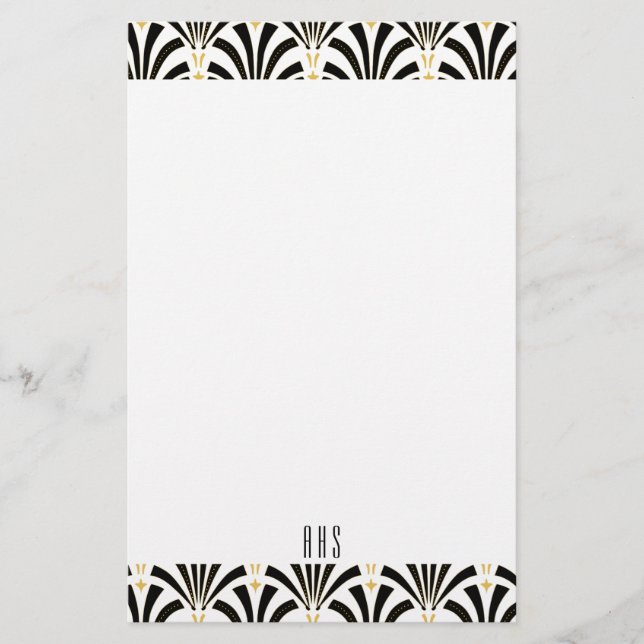 Zwanzigerjahre Kunst-Deko-Schwarzes lockert Briefpapier (Vorderseite)