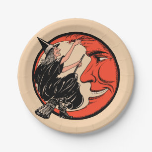 Zwanzigerjahre Vintage Halloween-Hexe Pappteller