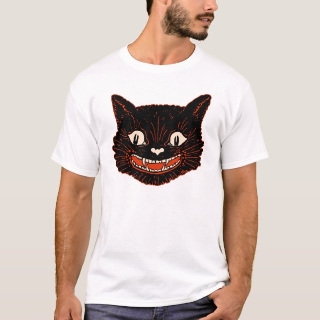 Zwanzigerjahre Vintager schwarze Katzen-T - Shirt (Vorderseite)