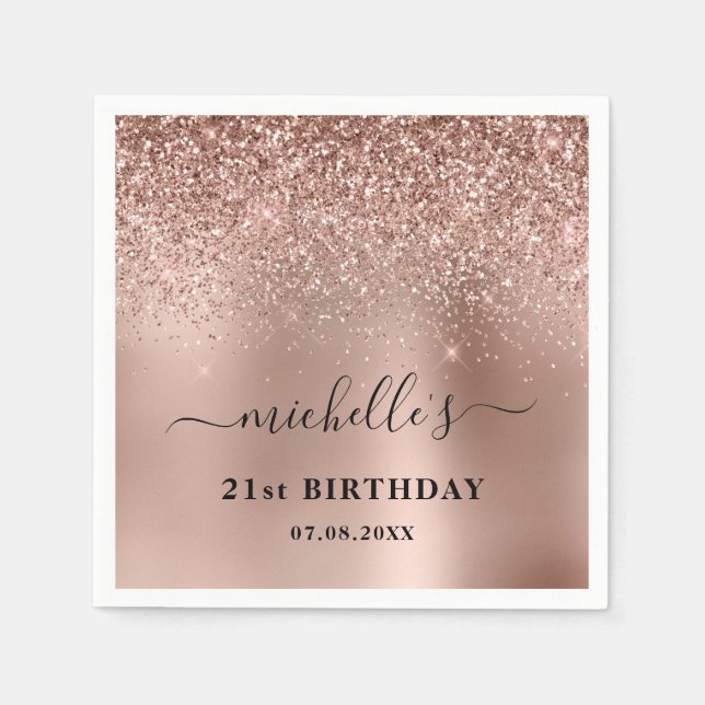 Zwanzigste Rose Gold Glitzer Name Serviette (Vorderseite)