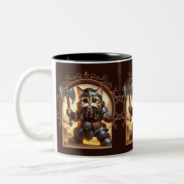 Zwarf Feline Fantasy Adventure Zweifarbige Tasse (Links)