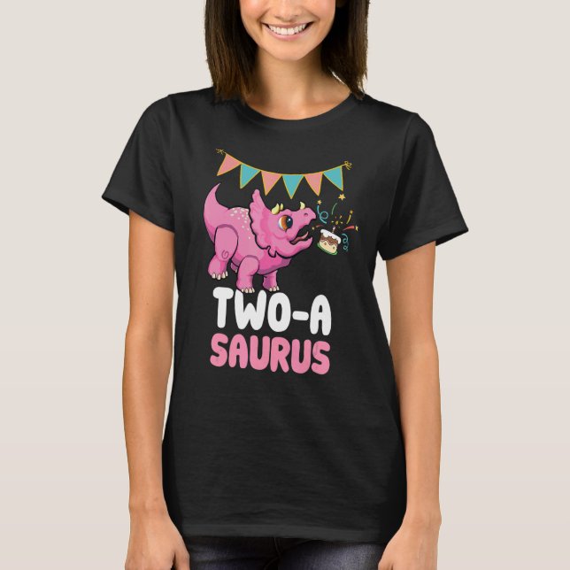 Zwei A Saurus Dinosaurier Niedlich Kiddo Tricerato T-Shirt (Vorderseite)