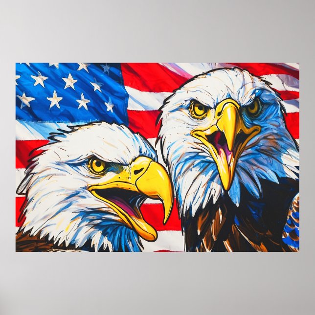 Zwei Adler sprechen - US-Flagge und Bald-Adler Poster (Vorne)