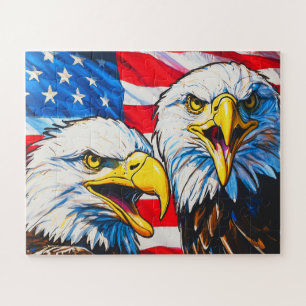 Zwei Adler sprechen - US-Flagge und Bald-Adler Puzzle