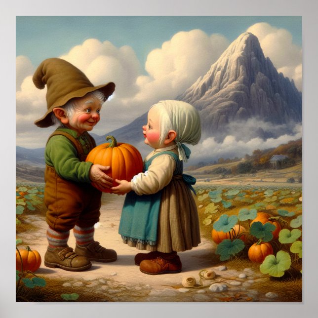 Zwei Adorable Adult Munchkins in einem Pumpkin-Pat Poster (Vorne)