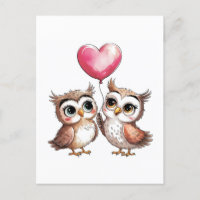 Zwei Adorable Owls mit Herzballon