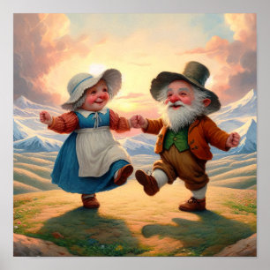 Zwei Adult Munchkins tanzen bei Sonnenuntergang Poster