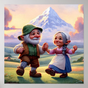 Zwei Adult Munchkins tanzen bei Sonnenuntergang Poster