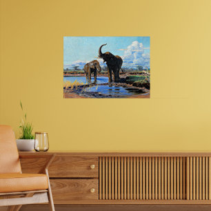 Zwei afrikanische Elefanten an der Wasserstelle Poster