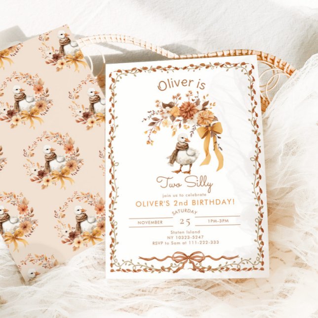 Zwei Alberne Fall Goose Boy 2. Geburtstag Einladung (Von Creator hochgeladen)