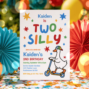 Zwei alberne Gans Junge bunte 2. Geburtstagsfeier Einladung