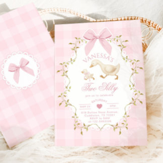 Zwei alberne Gans Rosa Schleife Mädchen 2. Geburts Einladung