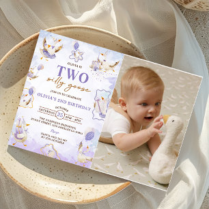 Zwei Alberne Gänse 2. Geburtstag Party Foto Einladung