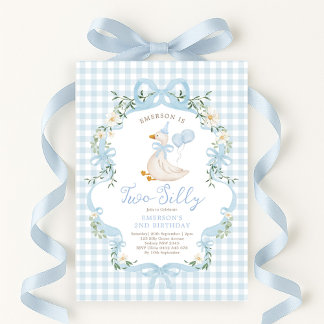 Zwei Alberne Gänse Blue Bow Girl 2. Geburtstag Einladung