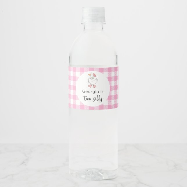 Zwei Alberne Gänse Rosa Geburtstag Wasserflaschenetikett (Vorderseite)