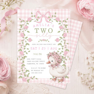 Zwei alberne Gänse rosa Gingham zweite Geburtstags Einladung