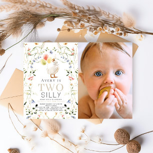 Zwei Alberne Gänse Wildblume Foto 2. Geburtstag Einladung