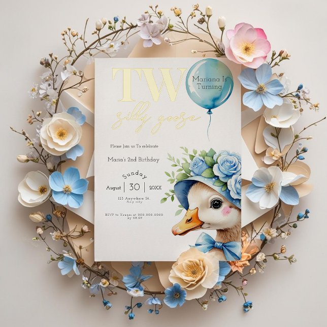 Zwei Alberne Gänsejunge zum 2. Geburtstag Einladun Folieneinladung (Von Creator hochgeladen)