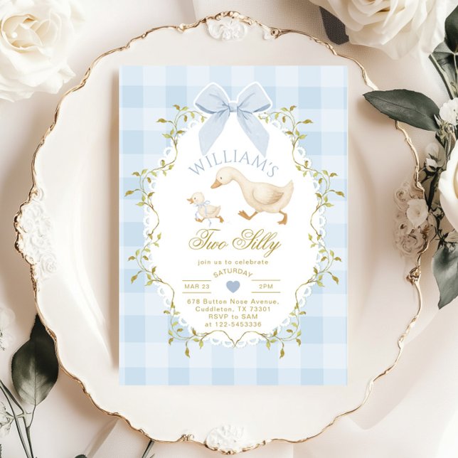 Zwei alberne wunderliche blaue Gingham-Junge 2. Ge Einladung (Von Creator hochgeladen)