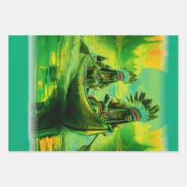 Zwei Amerikanische Ureinwohner rudern auf dem See Geschenkpapier Set