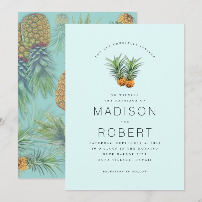 Zwei Ananas Hawaiian Theme Hochzeitseinladungen Einladung (Vorne/Hinten)