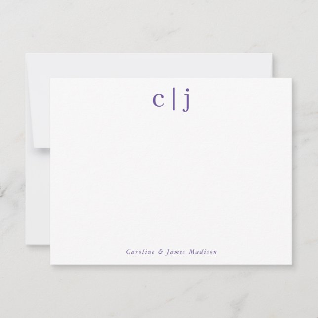 Zwei Anfangsmonogramm-Lila Couple Stationery Mitteilungskarte (Vorderseite)