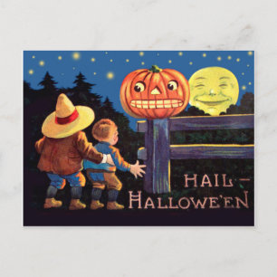 Zwei ängstliche Kinder zu Halloween Postkarte