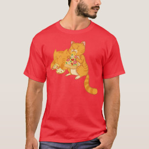 Zwei Anime Kawaii Cats geniessen köstliche Pizza T-Shirt