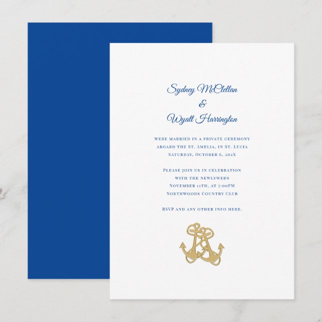 Zwei Anker Nautical Private Zeremonie Empfang Einladung (Vorne/Hinten)