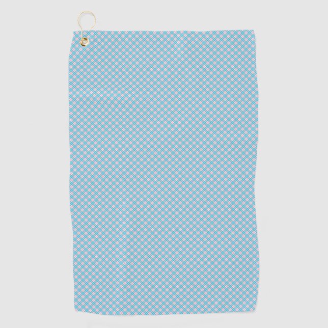 Zwei Ansichten eines hellblauen Handtuchs mit eine Golfhandtuch (Vorderseite)