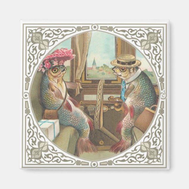 Zwei anthropomorphe Fische auf einem Zug Magnet (Vorne)