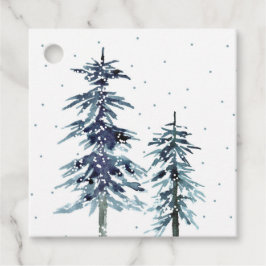 Zwei Aquarellfarben Winter Pine Trees 2 Geschenket Geschenkanhänger