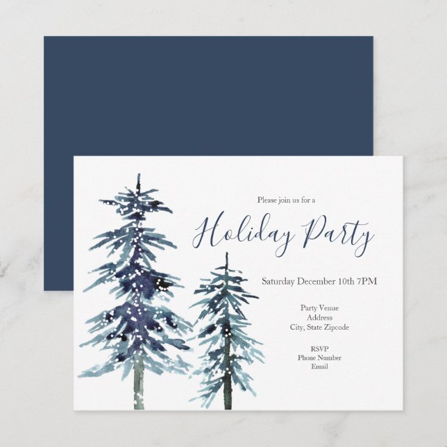 Zwei Aquarellkiefern - Einladung (Vorne/Hinten)