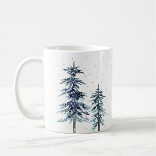 Zwei Aquarellkiefern Winter Pine Trees 2 Kaffeetasse